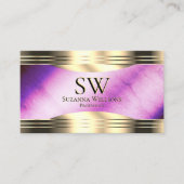 Lebhaftes Lila Marble Gold Borders Monogram Foto Visitenkarte (Vorderseite)