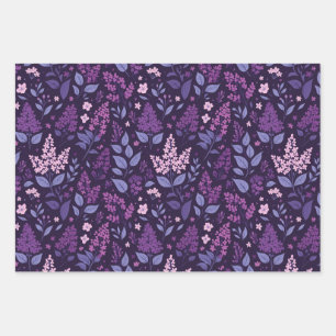 Lebhaftes Lilac Floral Muster Geschenkpapier Set