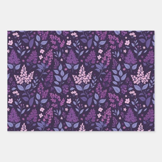Lebhaftes Lilac Floral Muster Geschenkpapier Set (Vorderseite)