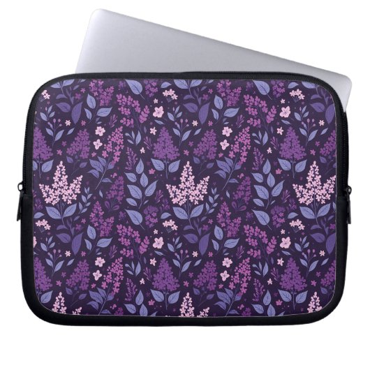 Lebhaftes Lilac Floral Muster Laptopschutzhülle (Vorderseite)