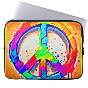 Lebhaftes Logo für Frieden: farbenfrohe Kunstwerke Laptopschutzhülle