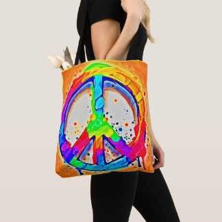 Lebhaftes Logo für Frieden: farbenfrohe Kunstwerke Tasche