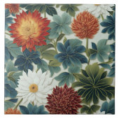Lebhaftes Lotus- und Chrysanthemum-Design Fliese (Vorderseite)