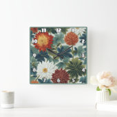 Lebhaftes Lotus- und Chrysanthemum-Design Quadratische Wanduhr (Zuhause)