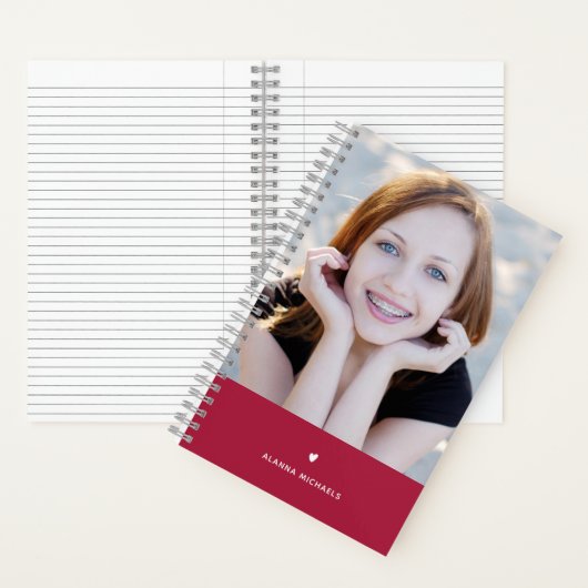 Lebhaftes Magenta Herz und Foto mit Namen Notizblock (Innen)