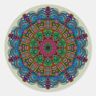 Lebhaftes Mandala Floral- und geometrisches Muster Runder Aufkleber