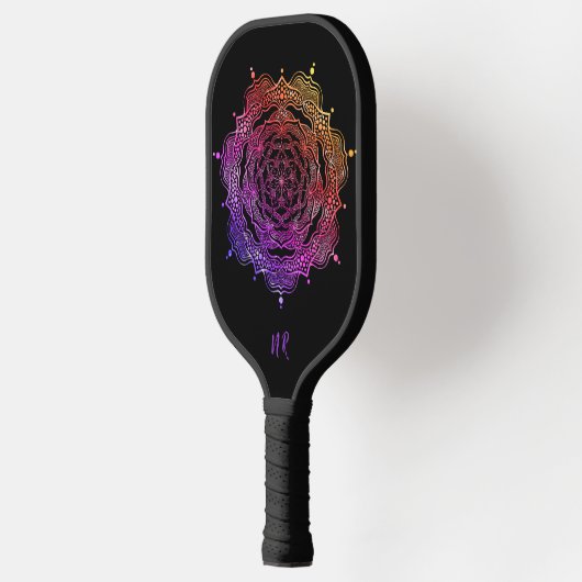 Lebhaftes Mandala Sacred Geometry Custom Monogram Pickleball Schläger (Links)