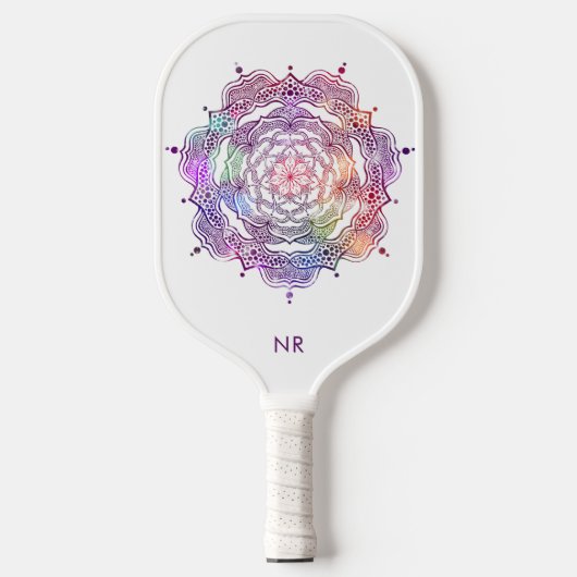 Lebhaftes Mandala Sacred Geometry Custom Monogram Pickleball Schläger (Vorderseite)