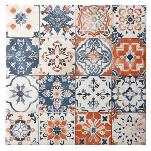 Lebhaftes marokkanisches Patchwork - Boho Blue, Re Fliese (Vorderseite)