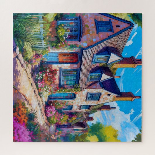 Lebhaftes mediterranes Dorf Puzzle (Horizontal)