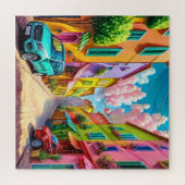 Lebhaftes mediterranes Dorf Puzzle (Horizontal)