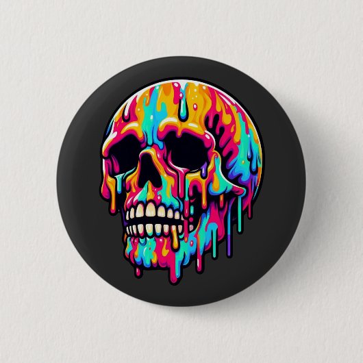 Lebhaftes Melting Skull Button (Vorderseite)