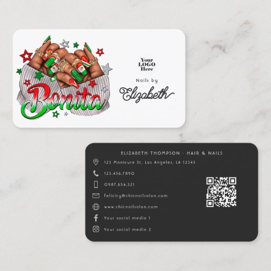 Lebhaftes mexikanisches Bonita Nail Salon Branding Visitenkarte (Vorne/Hinten)