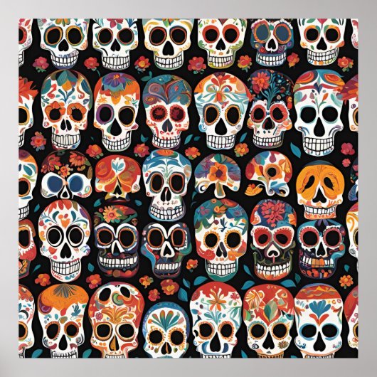 Lebhaftes mexikanisches Folk Art Skull Design Poster (Vorne)