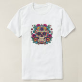 Lebhaftes mexikanisches Sugar Skull Music Festival T-Shirt (Design vorne)