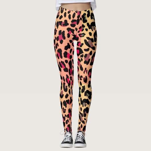 Lebhaftes Miami Style Leopard Druckmuster Leggings (Vorderseite)