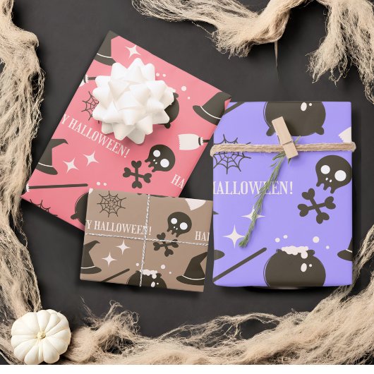Lebhaftes, modernes, rosa Lila-braunes Halloween Geschenkpapier Set