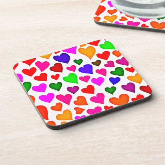 Lebhaftes Multicolor Herzmuster Getränkeuntersetzer (Linke Seite)