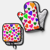 Lebhaftes Multicolor Herzmuster Ofenhandschuh & Topflappen-Set (Vorderseite/Rückseite)