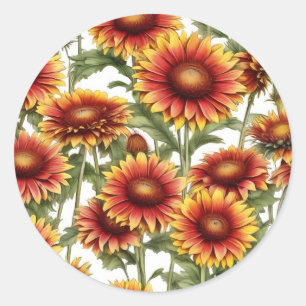 Lebhaftes Muster für Gaillardia Blume Runder Aufkleber