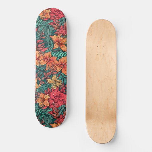 Lebhaftes Muster hawaiianischer Blume Skateboard (Vorderseite)