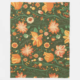 Lebhaftes Muster mit orangefarbenen und gelben Blü Fleecedecke