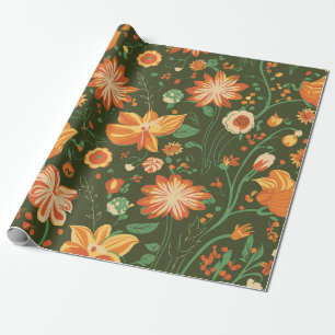 Lebhaftes Muster mit orangefarbenen und gelben Blü Geschenkpapier