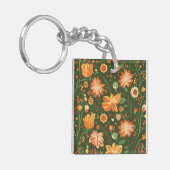 Lebhaftes Muster mit orangefarbenen und gelben Blü Schlüsselanhänger (Vorderseite links)