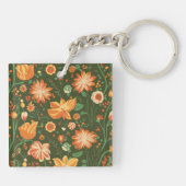 Lebhaftes Muster mit orangefarbenen und gelben Blü Schlüsselanhänger (Rückseite)