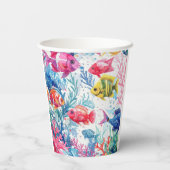 Lebhaftes Muster tropischer Fische Wasserfarbenwel Pappbecher (Rückseite)