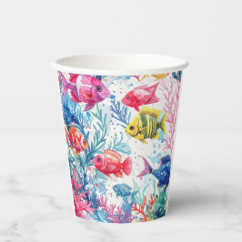 Lebhaftes Muster tropischer Fische Wasserfarbenwel Pappbecher