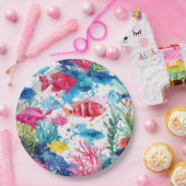 Lebhaftes Muster tropischer Fische Wasserfarbenwel Pappteller (Party)