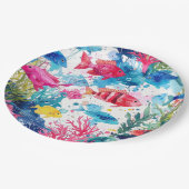 Lebhaftes Muster tropischer Fische Wasserfarbenwel Pappteller (Schrägansicht)