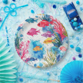 Lebhaftes Muster tropischer Fische Wasserfarbenwel Pappteller (Party)