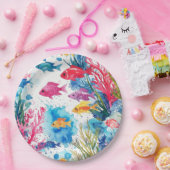 Lebhaftes Muster tropischer Fische Wasserfarbenwel Pappteller (Party)