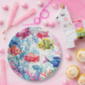 Lebhaftes Muster tropischer Fische Wasserfarbenwel Pappteller (Party)