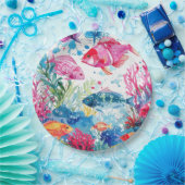 Lebhaftes Muster tropischer Fische Wasserfarbenwel Pappteller (Party)