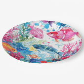 Lebhaftes Muster tropischer Fische Wasserfarbenwel Pappteller (Schrägansicht)