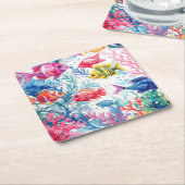 Lebhaftes Muster tropischer Fische Wasserfarbenwel Rechteckiger Pappuntersetzer (angewinkelt)
