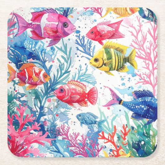 Lebhaftes Muster tropischer Fische Wasserfarbenwel Rechteckiger Pappuntersetzer (Vorderseite)
