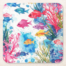 Lebhaftes Muster tropischer Fische Wasserfarbenwel Rechteckiger Pappuntersetzer
