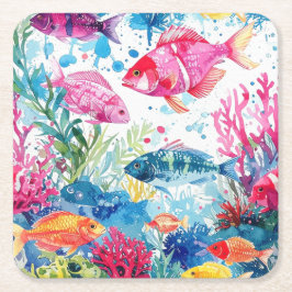 Lebhaftes Muster tropischer Fische Wasserfarbenwel Rechteckiger Pappuntersetzer