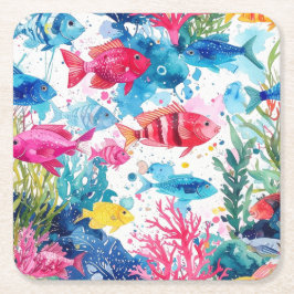 Lebhaftes Muster tropischer Fische Wasserfarbenwel Rechteckiger Pappuntersetzer