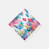 Lebhaftes Muster tropischer Fische Wasserfarbenwel Serviette (Ecke)
