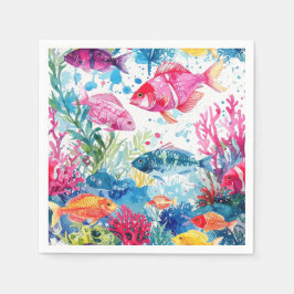 Lebhaftes Muster tropischer Fische Wasserfarbenwel Serviette