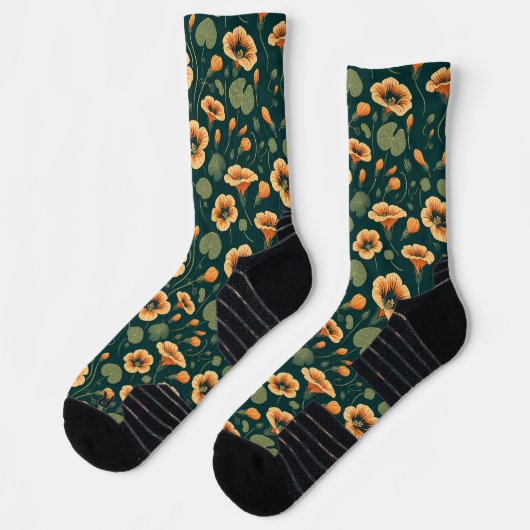 Lebhaftes Nasturtium-Muster Socken (Links)