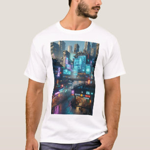 Lebhaftes Neon Cyberpunk Cityscape futuristisch T-Shirt