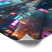 Lebhaftes Neon Cyberpunk Street Scene Poster (Ecke)