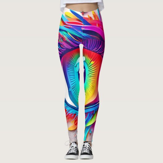 Lebhaftes Neon Eye Abstraktes Kunstwerk Leggings (Vorderseite)