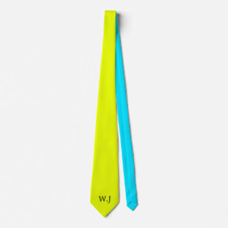 Lebhaftes neon fluoreszierendes Gelb Blau Monogram Krawatte